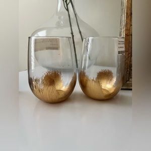 Gold Leaf Stemless Wine Glasses (2)